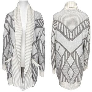 Leith Open Cardigan With Pockets Geometric Medium Length  XS/S